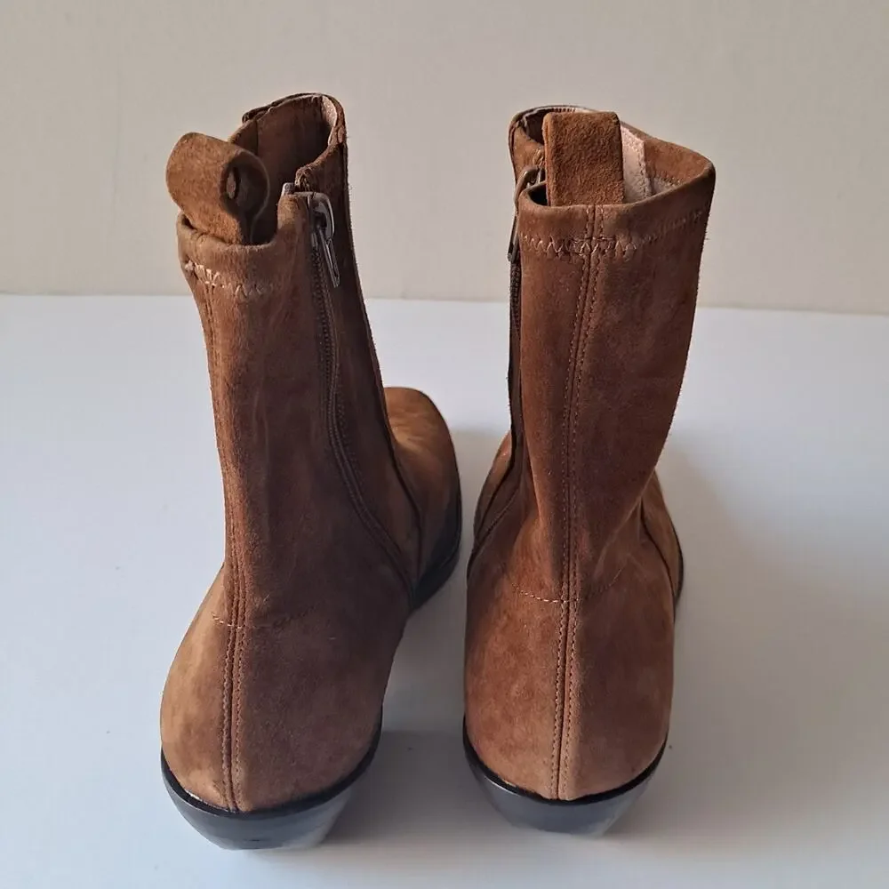 NWOB Madewell Idris Square Toe Suede Western Ankle Boots Russet Womens Size 11